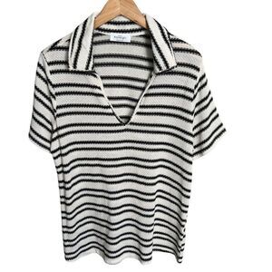 Stitch Fix Kaleigh Sweater Top Womens 1X Black/White Short Sleeve V-Neck Collar